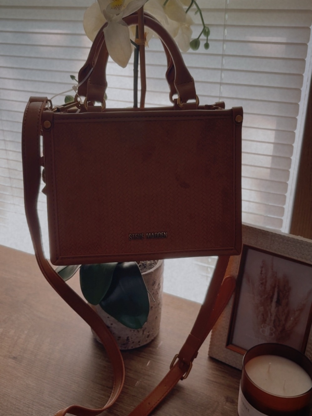 Steve Madden Tan Boxy Crossbody Satchel